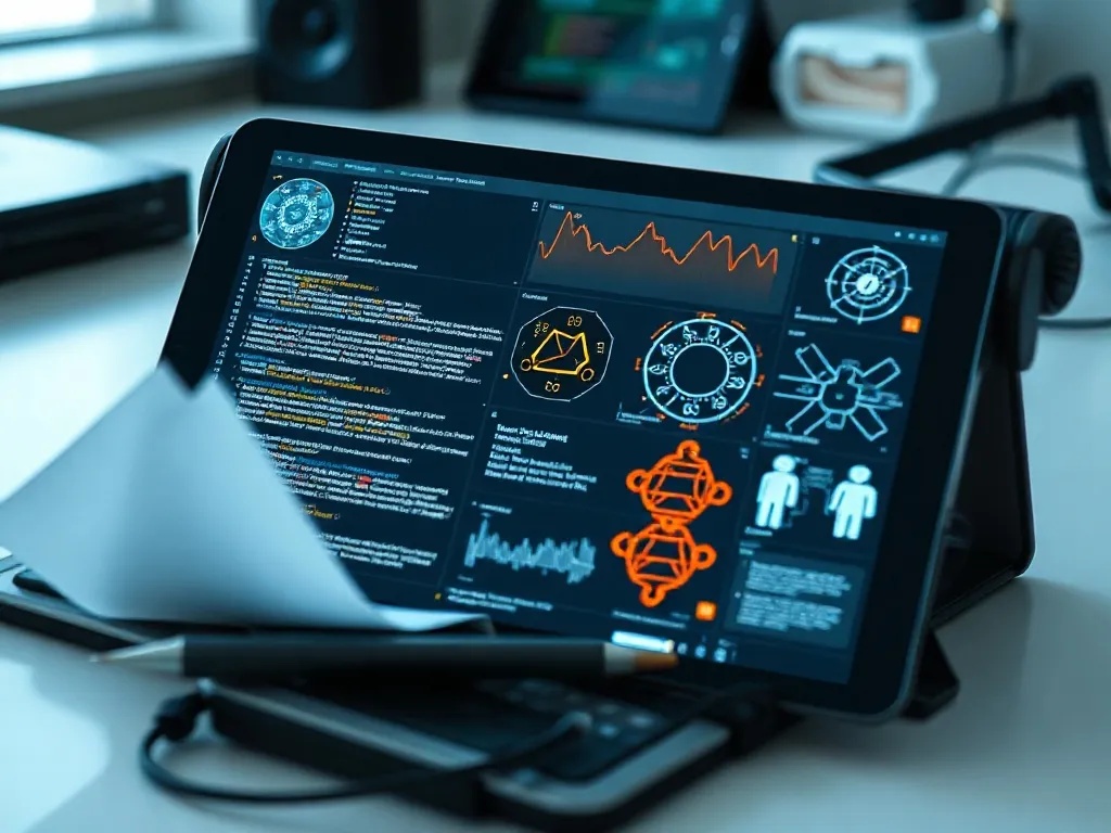 Close up of a high resolution tablet showing complex enginee
