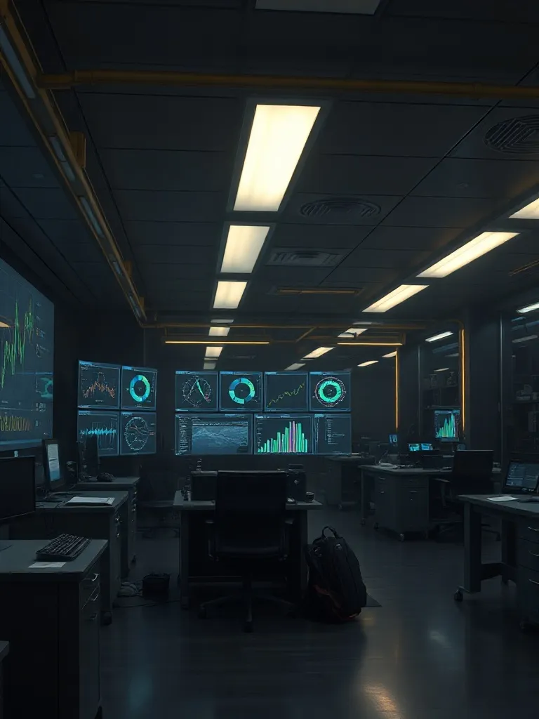 High-tech digital laboratory with data visualizations on scr
