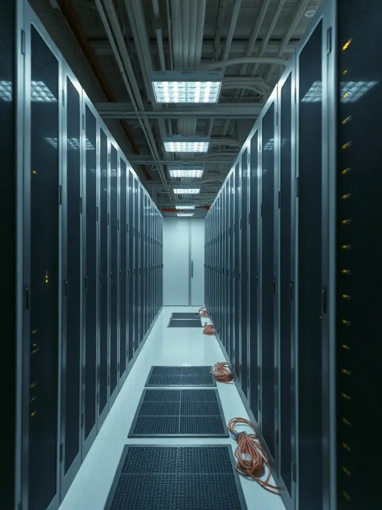 A high-tech server room with clean cable management, minimal